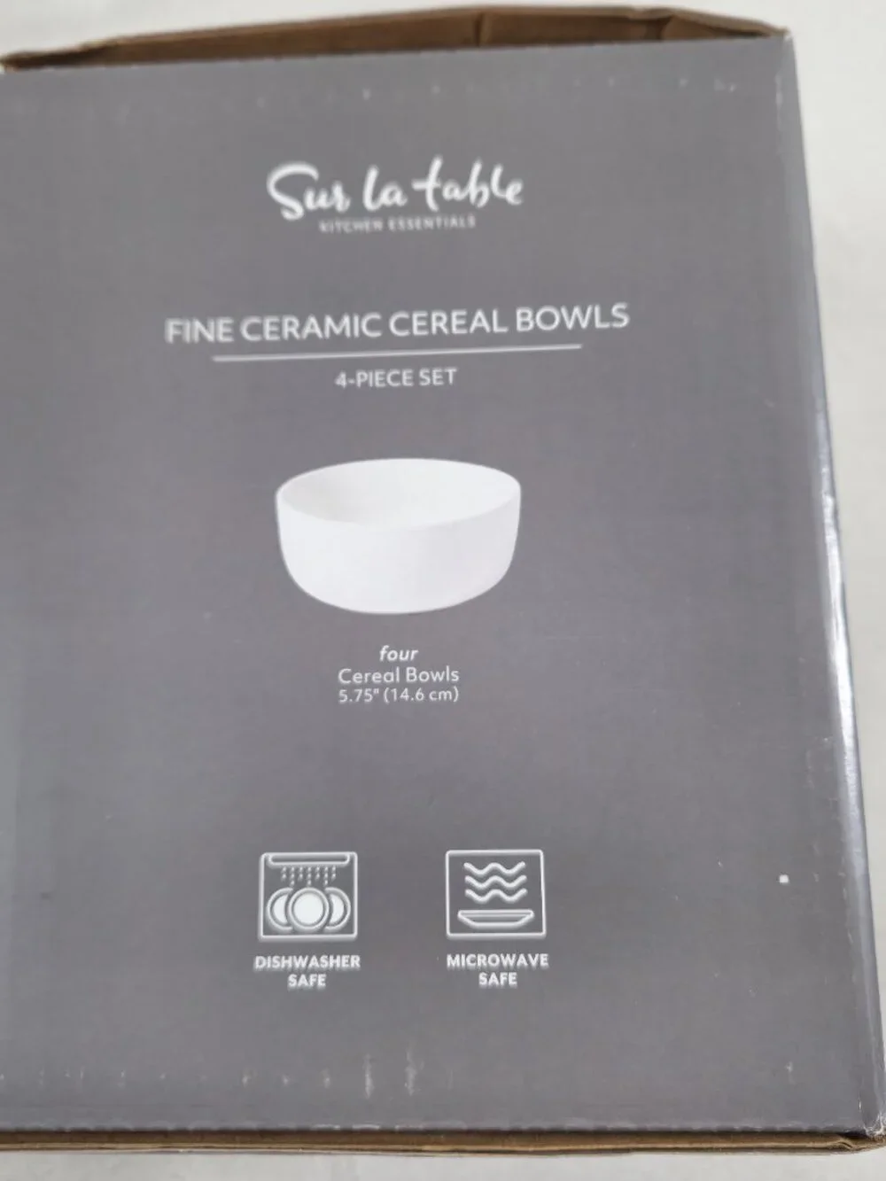 SUR LA TABLE Cereal Dessert Bowls 5.5 in White Fine Ceramic Set Of 4 NEW in Box